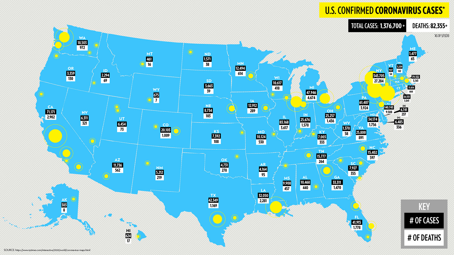 U.S. Has Over 1.3 Million Coronavirus Cases, Deaths Top 82K: Here's an Updated Map of the Spread